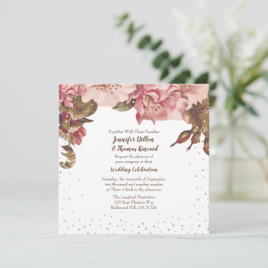 Rustieke Floral Mauve bruiloft Kaart (Staand voorkant)