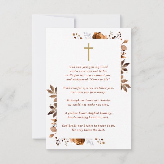 Rustieke Floral Memorial begrafenis gebed foto kaa (Achterkant)