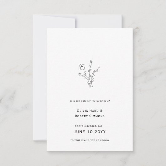 Rustieke Floral minimale bruiloft Save The Date (Voorkant)