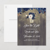 Rustieke Floral Navy Mason Jar Save the Date Aankondigingskaart (Voorkant / Achterkant)