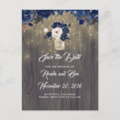 Rustieke Floral Navy Mason Jar Save the Date Aankondigingskaart (Voorkant)