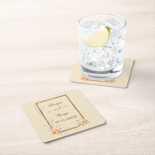 Rustieke Floral Neutral Wedding Kartonnen Onderzetters (Insitu)