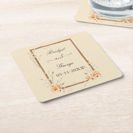 Rustieke Floral Neutral Wedding Kartonnen Onderzetters (Schuin)