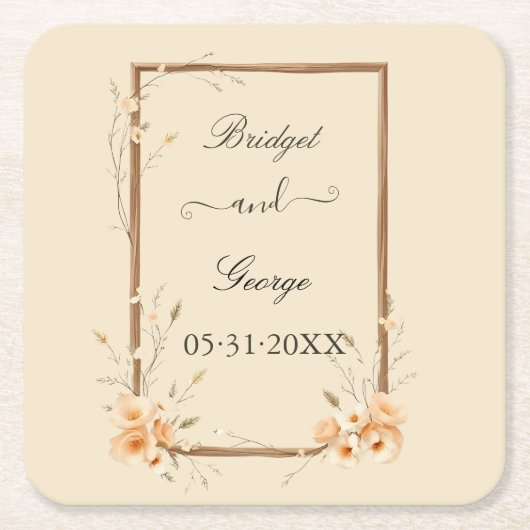 Rustieke Floral Neutral Wedding Kartonnen Onderzetters (Voorkant)