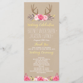 Rustieke Floral Pioen & Herten Antler Trouwprogram Programmakaart