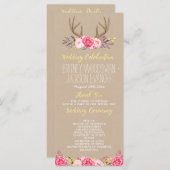 Rustieke Floral Pioen & Herten Antler Trouwprogram Programmakaart (Voorkant / Achterkant)