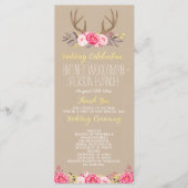 Rustieke Floral Pioen & Herten Antler Trouwprogram Programmakaart (Voorkant)