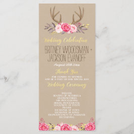Rustieke Floral Pioen & Herten Antler Trouwprogram Programmakaart