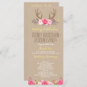 Rustieke Floral Pioen & Herten Antler Trouwprogram Programmakaart (Voorkant / Achterkant)