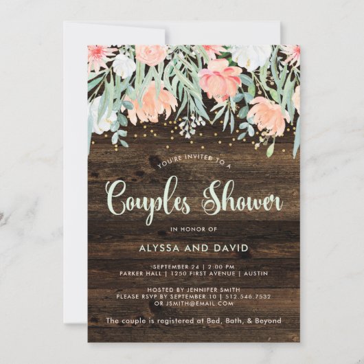 Rustieke Floral Romance | Koppels douche Kaart (Voorkant)