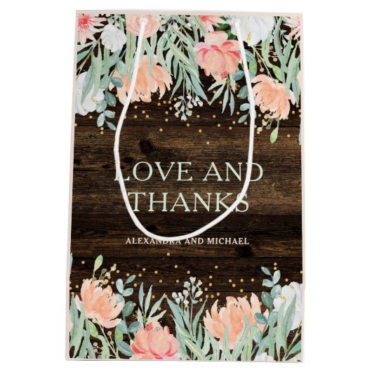 Rustieke Floral Romance | Waterverf bruiloft Medium Cadeauzakje (Achterkant)