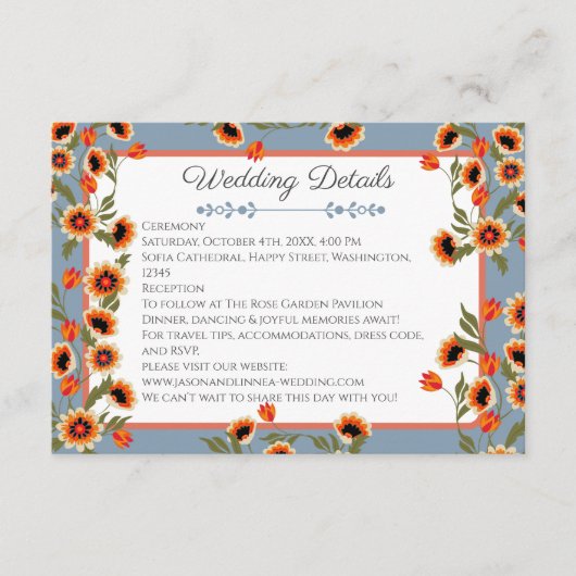 Rustieke Floral Scandinavische folk-geïnspireerde Informatiekaartje (Voorkant)