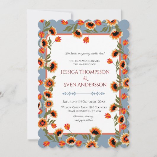 Rustieke Floral Scandinavische folk-geïnspireerde Kaart (Voorkant)