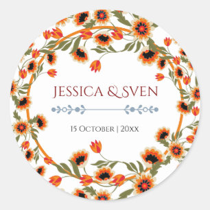 Rustieke Floral Scandinavische folk-geïnspireerde  Ronde Sticker