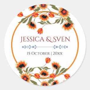 Rustieke Floral Scandinavische folk-geïnspireerde  Ronde Sticker