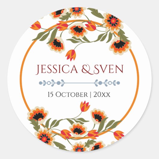 Rustieke Floral Scandinavische folk-geïnspireerde  Ronde Sticker (Voorkant)