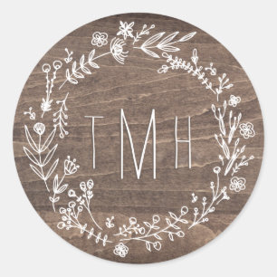 Rustieke Floral Wood Monogram Sticker