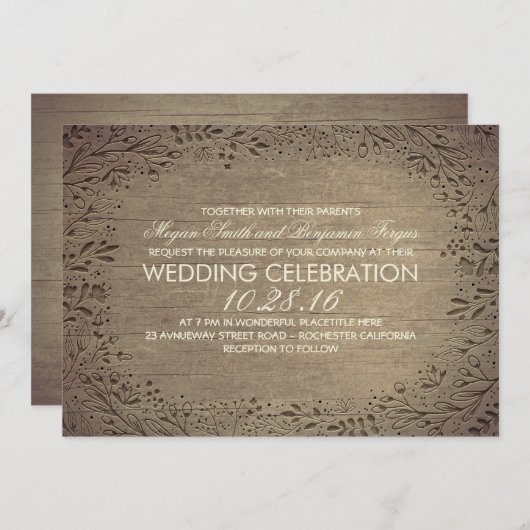 rustieke  florale botanische bruiloft kaart (Voorkant / Achterkant)