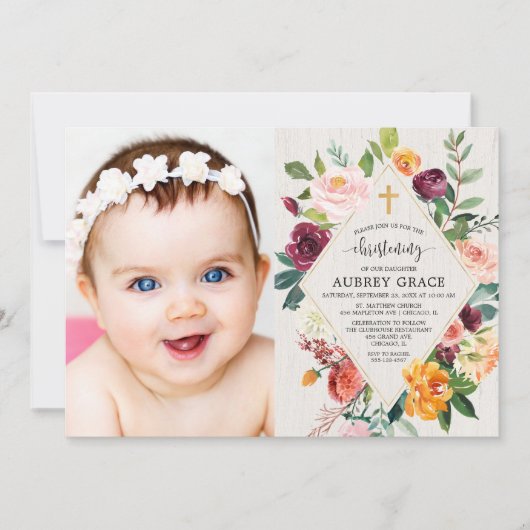 Rustieke florale herfst waterverf doopfoto kaart (Voorkant)