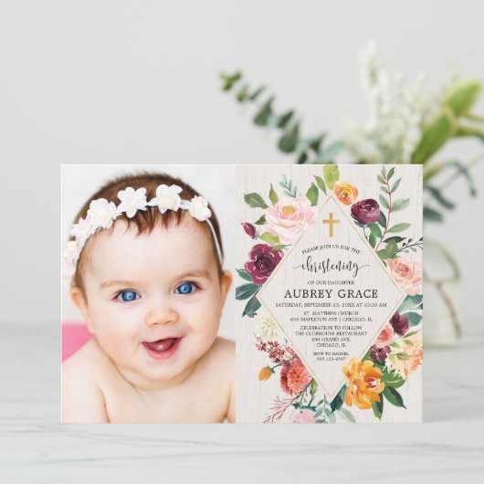 Rustieke florale herfst waterverf doopfoto kaart (Staand voorkant)