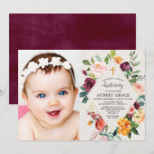 Rustieke florale herfst waterverf doopfoto kaart (Voorkant / Achterkant)