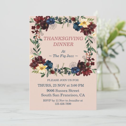 Rustieke Florals Thanksgiving Diner Custom Kaart (Staand voorkant)