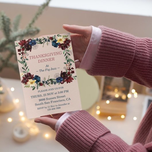 Rustieke Florals Thanksgiving Diner Custom Kaart