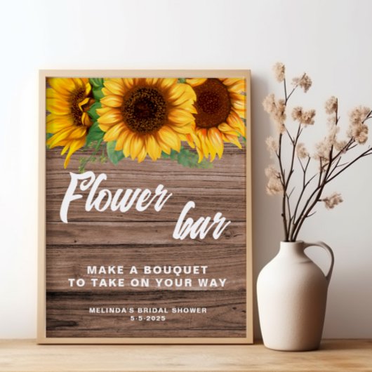 Rustieke Flower Bar Zonnebloem trouwteken poster