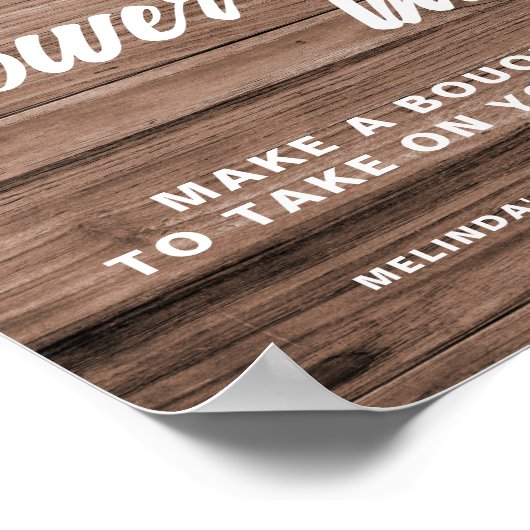 Rustieke Flower Bar Zonnebloem trouwteken poster (Hoek)