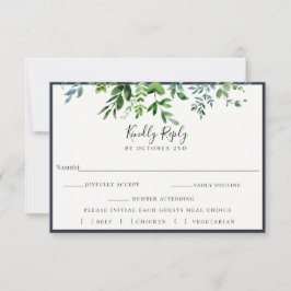 Rustieke Foliage Navy Bruiloft RSVP Maaltijdkeuze  Kaartje