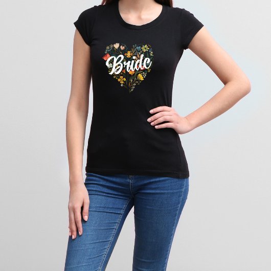 Rustieke Folk Wildflower Bloem Hart Bride T-shirt