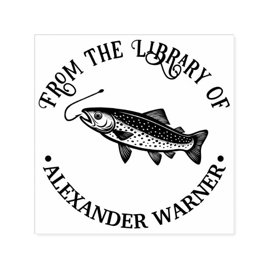 Rustieke forel, Fish Hook Library Boeknaam Zelfinktende Stempel (Design)
