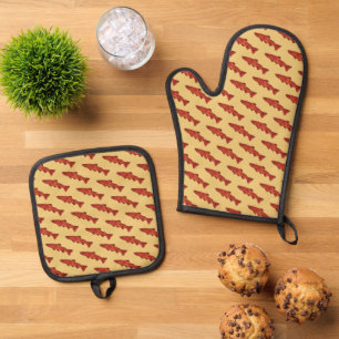 Rustieke forel ovenwant & pannenlap set