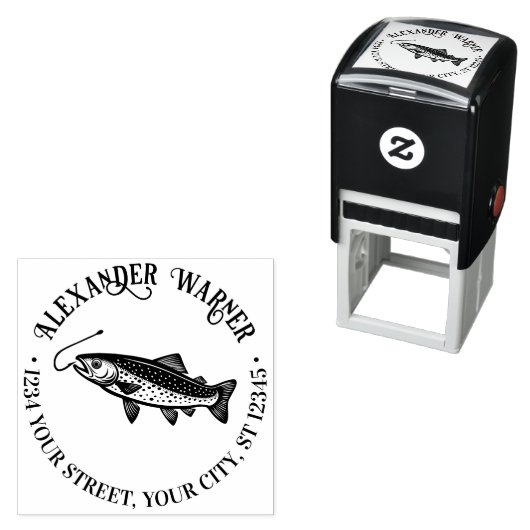 Rustieke forel, vishaak naam terug adres  zelfinktende stempel (In situ)