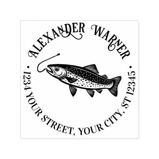 Rustieke forel, vishaak naam terug adres  zelfinktende stempel (Design)