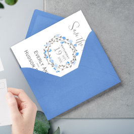 Rustieke Forest Blue Peony Wreath Save the Date Kaart