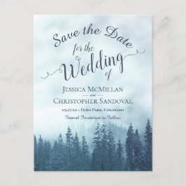 Rustieke Forest Blue Pines Bruiloft Save the Date Aankondigingskaart