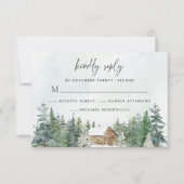 Rustieke Forest Cabin Pine Trees Winter Wedding RSVP Kaartje (Voorkant)