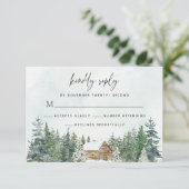 Rustieke Forest Cabin Pine Trees Winter Wedding RSVP Kaartje (Staand voorkant)