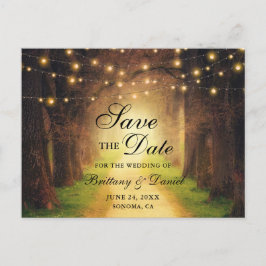 Rustieke Forest Path String Lights Sla de datum op Aankondigingskaart