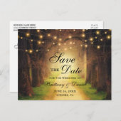 Rustieke Forest Path String Lights Sla de datum op Aankondigingskaart (Voorkant / Achterkant)