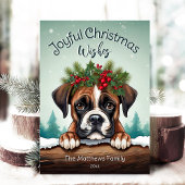 Rustieke Forest Pines Peeking Boxer Vrolijke Kerst Feestdagenkaart