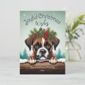 Rustieke Forest Pines Peeking Boxer Vrolijke Kerst Feestdagenkaart (Staand voorkant)