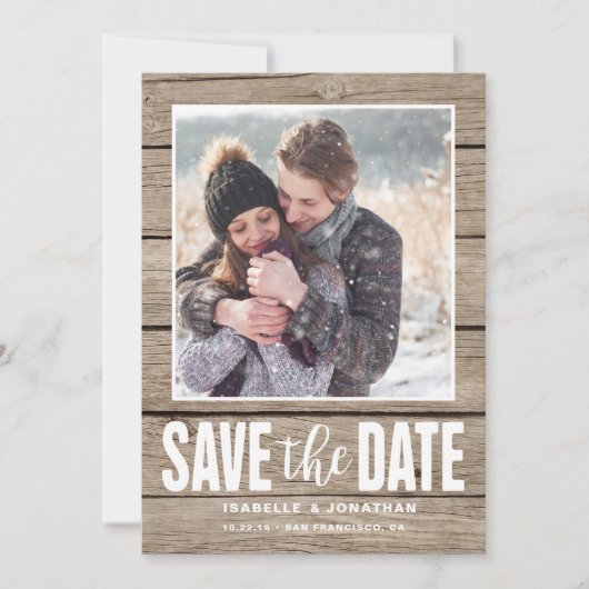 Rustieke foto Bewaar de datum licht hout Save The Date (Voorkant)