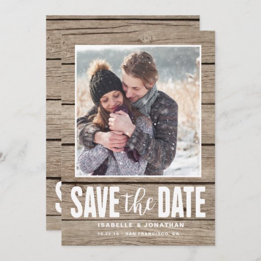 Rustieke foto Bewaar de datum licht hout Save The Date (Voorkant / Achterkant)