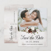 Rustieke foto Bourgogne Roos Floral Save the Date Aankondigingskaart (Voorkant / Achterkant)