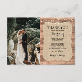 Rustieke foto bruiloft Dank u kaart Burlap Wood