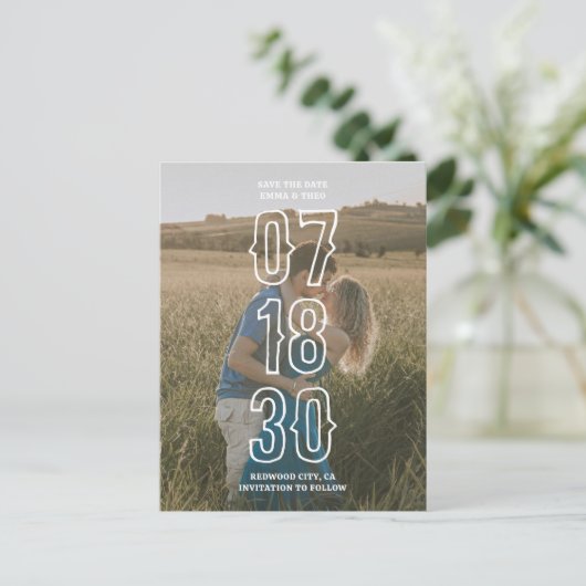 Rustieke foto bruiloft opslaan van de datum briefkaart (Staand voorkant)