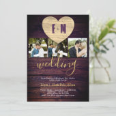 Rustieke FOTO Bruiloft uitnodigingen Paarse Goud (Staand voorkant)