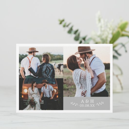 Rustieke foto collage bruiloft dank u kaart (Staand voorkant)